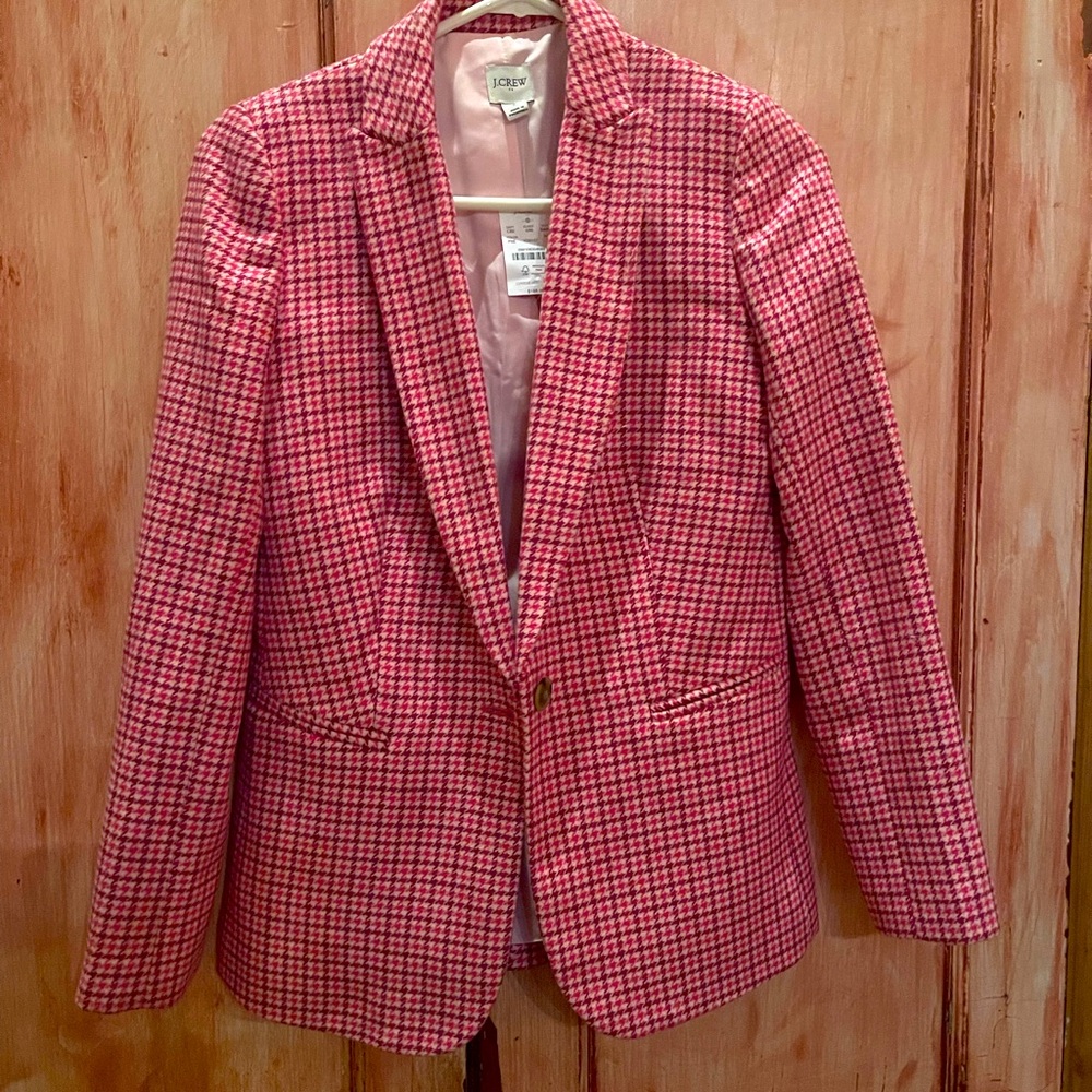 J.Crew pink checked wool blazer NWT
